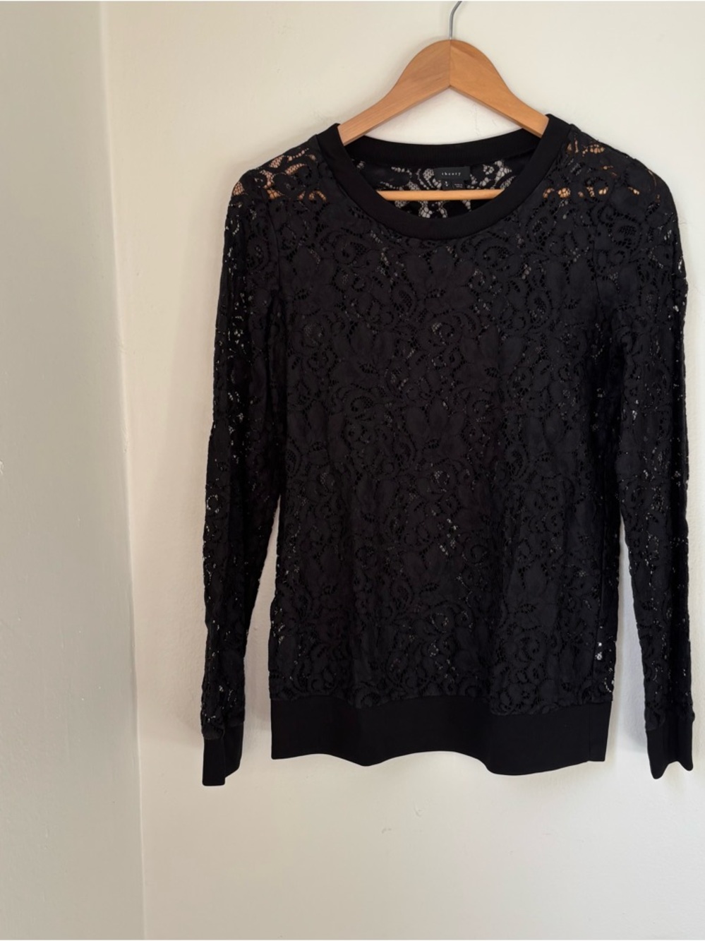 Theory Black Lace Long Sleeve Top